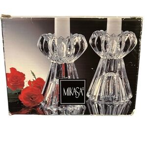 Mikasa Crystal Candle Holders vintage new in box with stickers Diamondfire